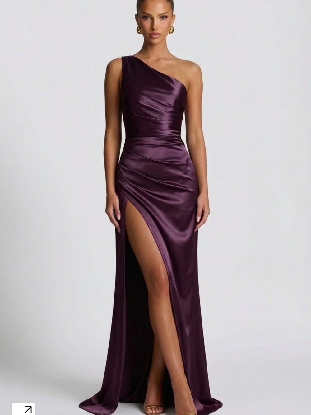 One-Shoulder Satin Evening Gown in Plum
